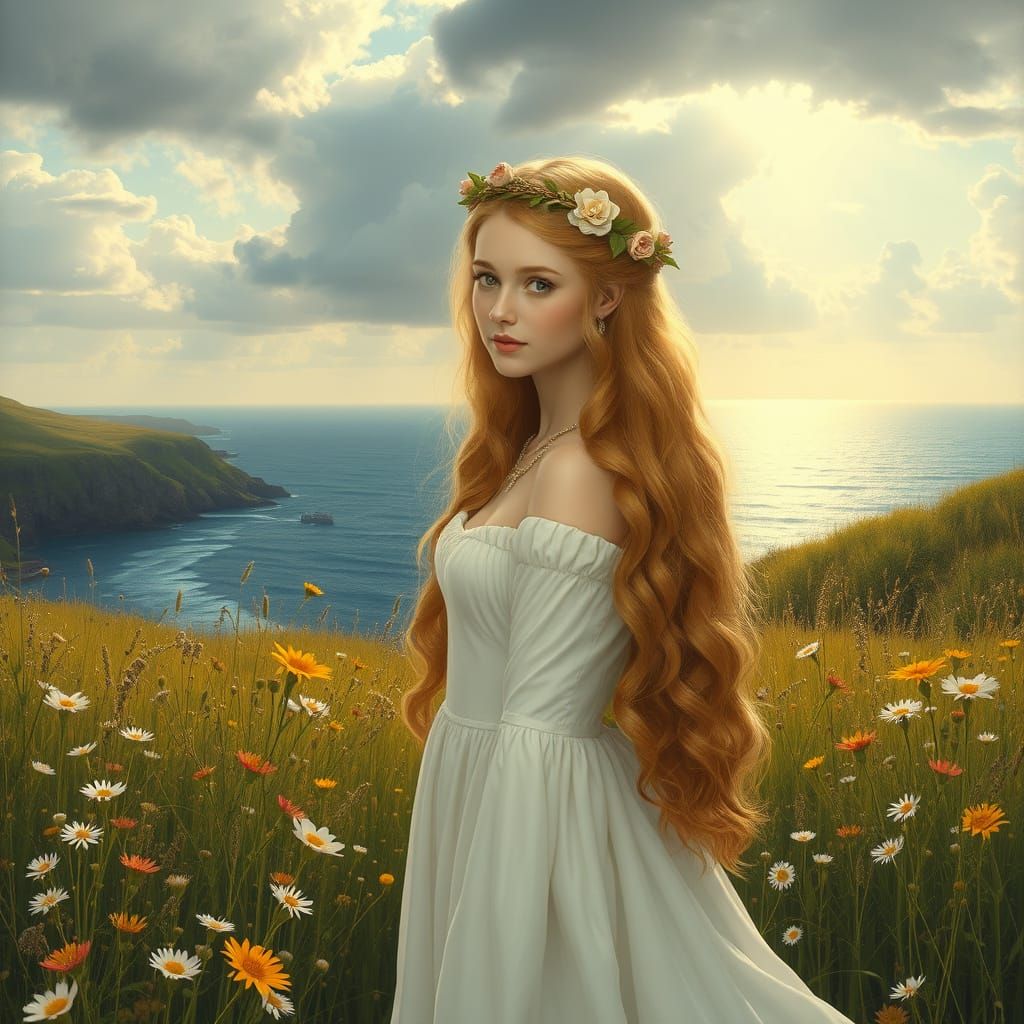 Golden Princess in Serene Ocean Landscape