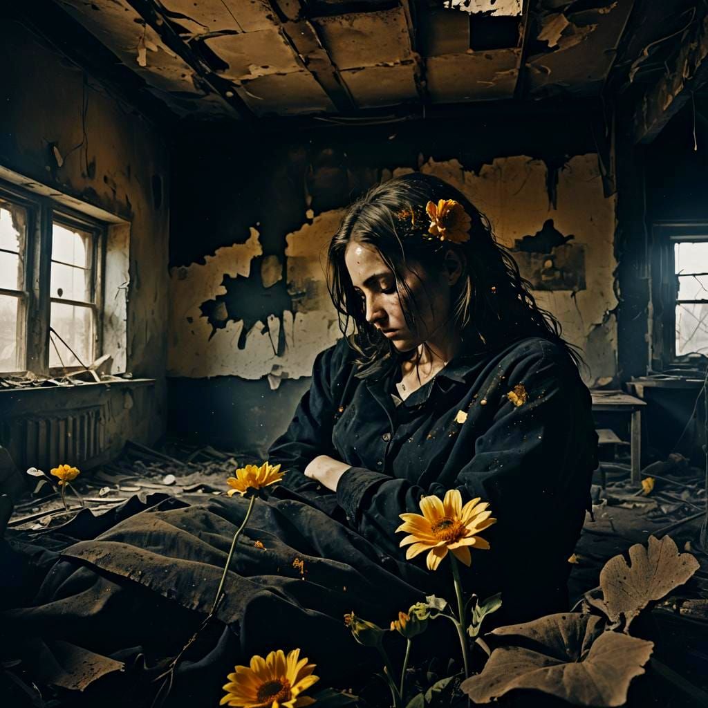 Double Exposure: Dreamer and Flower in Ruins