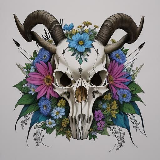 Butterfly Cow Skull: Neo-Traditional Art with Bold Colors