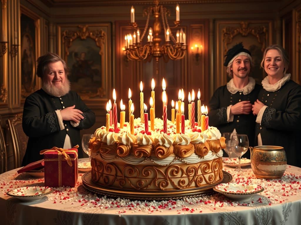 A Lavish Birthday Cake in an Elegant Baroque Dining Hall