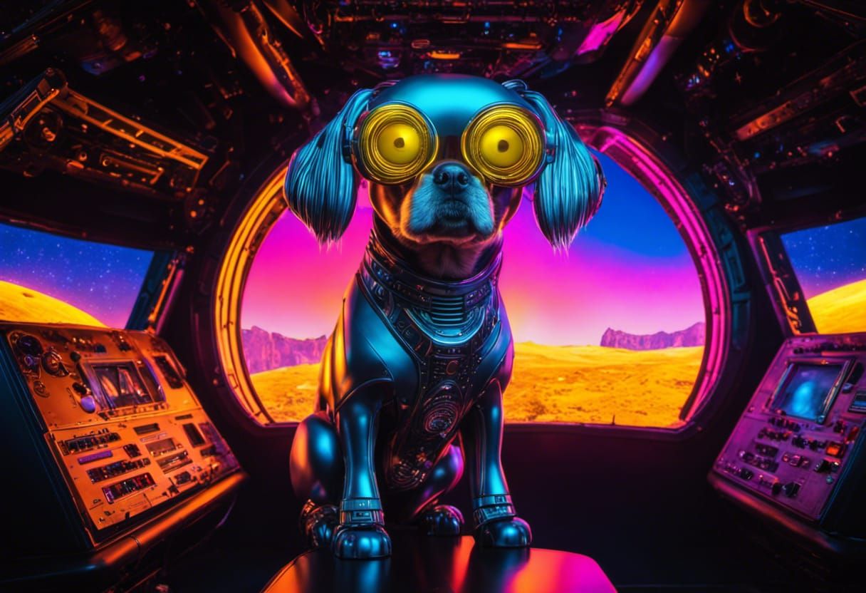 Animatronic Pekingese Dog in Spaceship: Cyberpunk Art