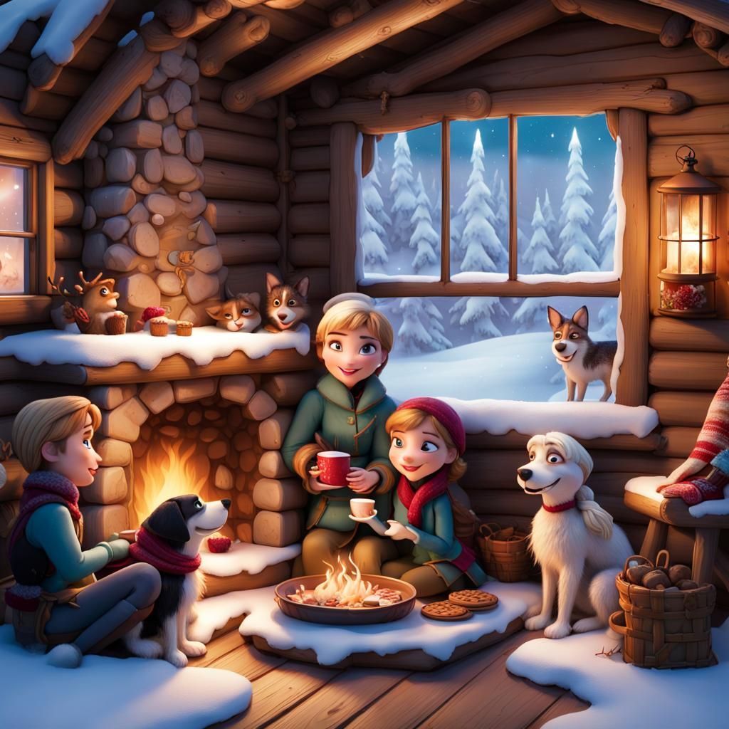 Cozy Winter Cabin Feast: Fantasy Concept Art