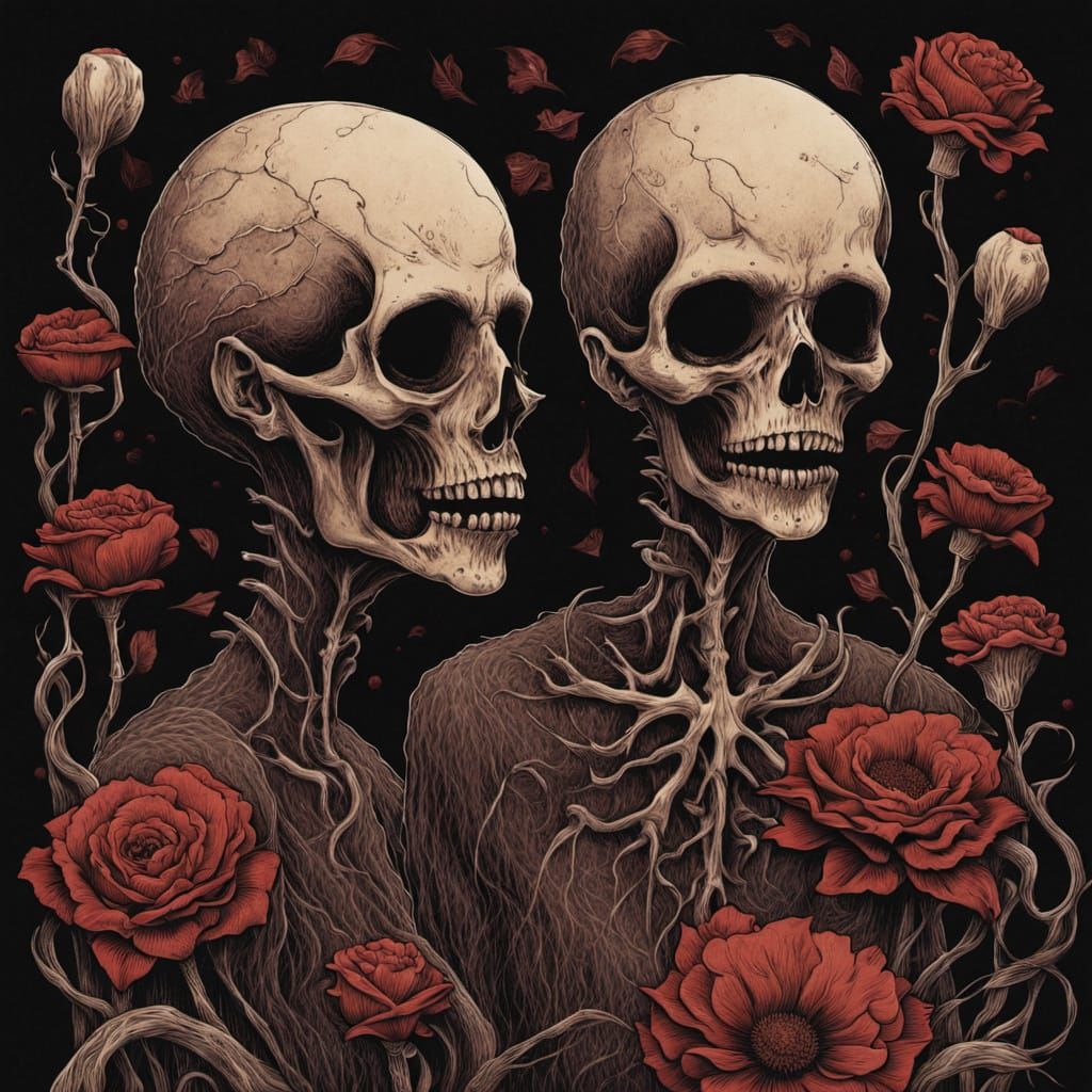 Macabre Floral Whisper in Dark Surrealism Style