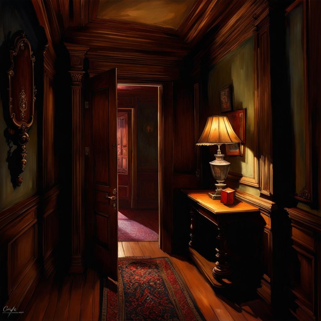 Spooky Mansion Hallway with Shadow Hand