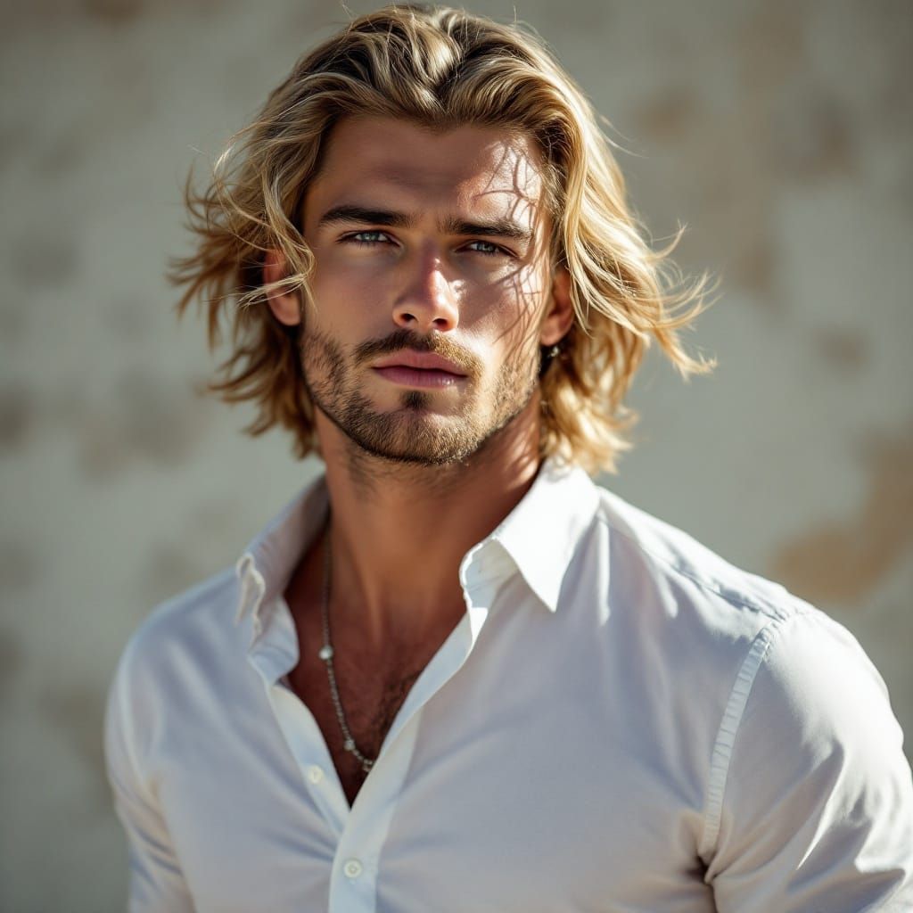 Dramatic Portrait of Confident Young Man in Strong Breeze