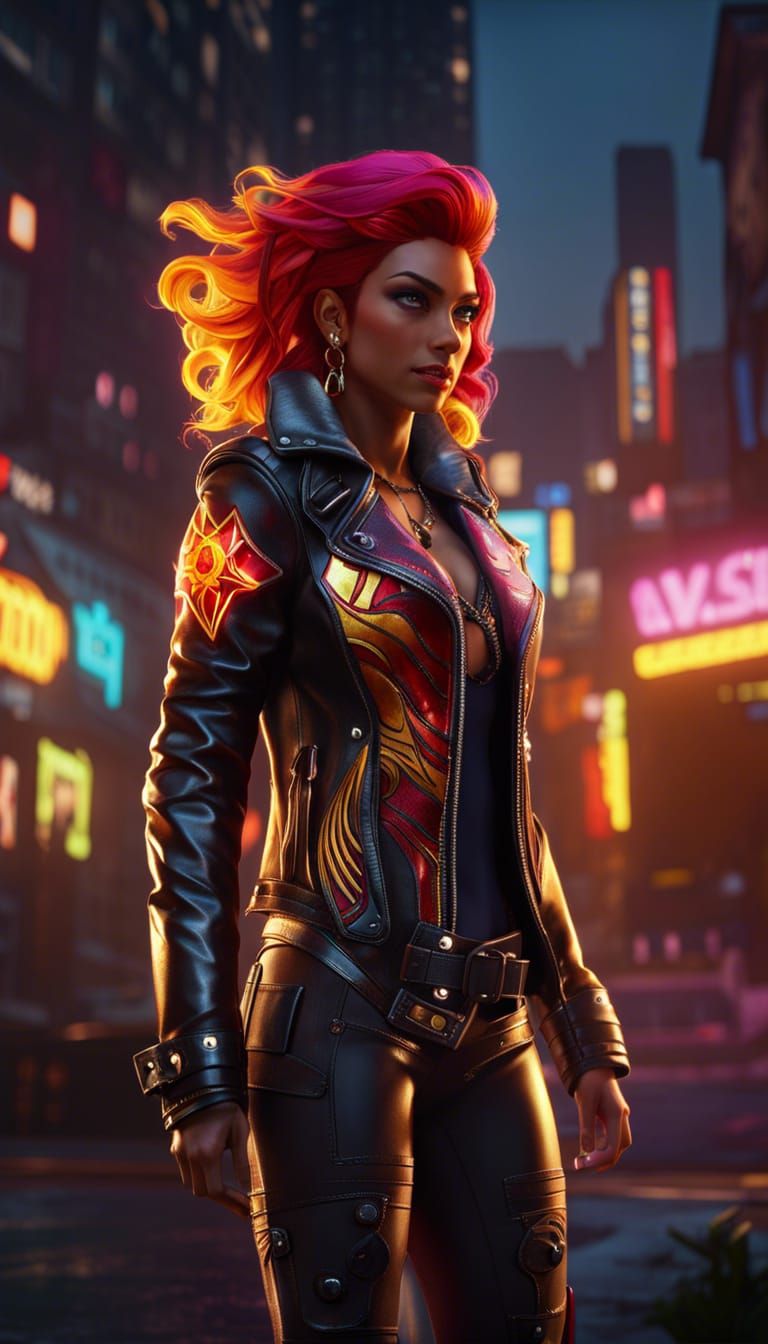 Cyberpunk Demon Portrait in Leather Jacket