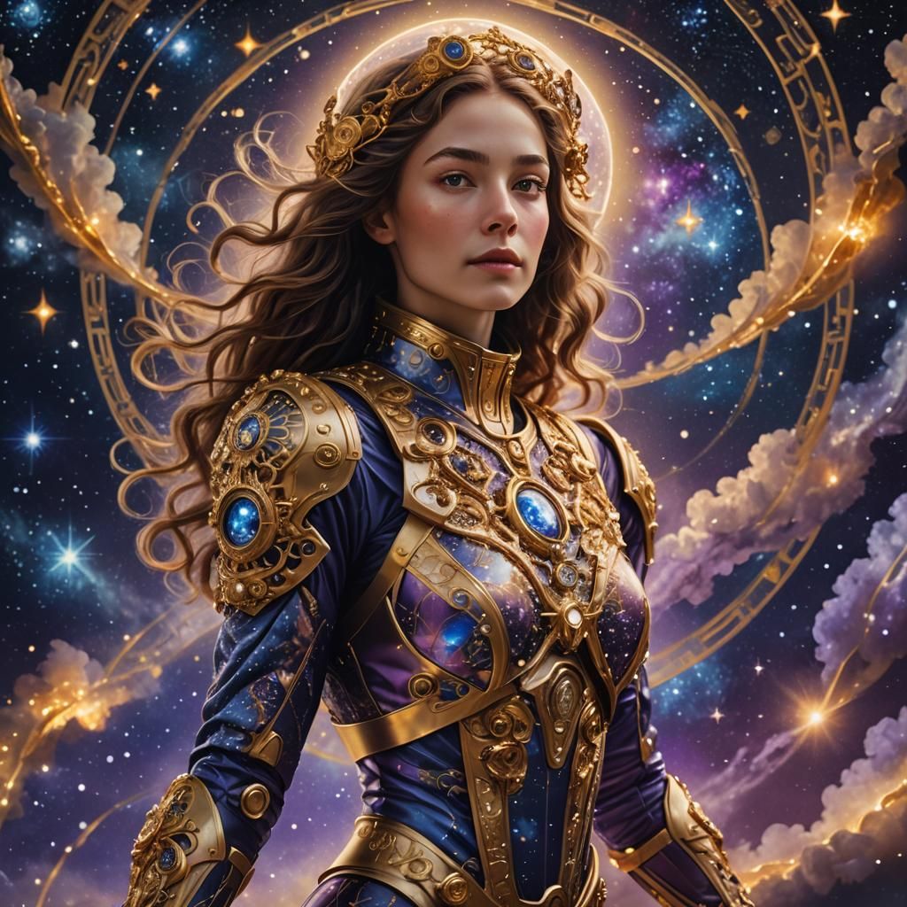 Celestial Baroque Woman in Spacesuit Portrait