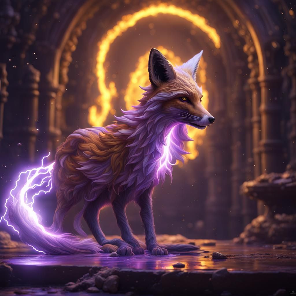 Magical Fox with Lightning Flare in Dark Fantasy Style