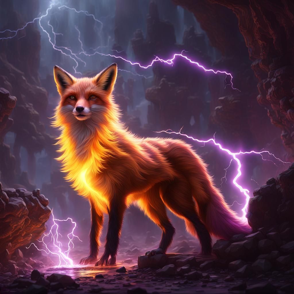 Fox Flare Lightning Magic in Dark Fantasy Style