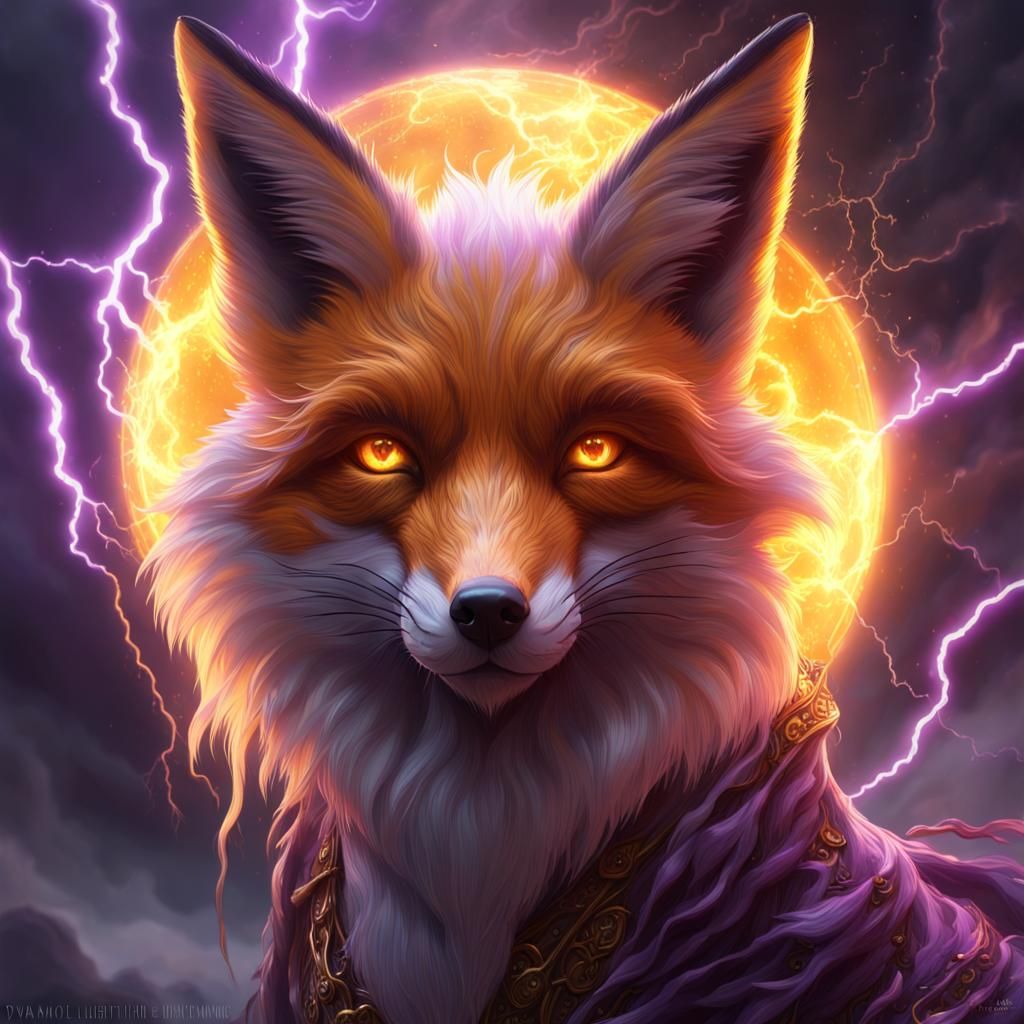 Fox of Lightning and Onyx in Dark Fantasy Style