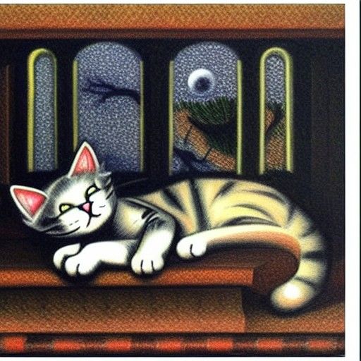 Gothic Cats Sleeping in Space: Intricate Precisionism
