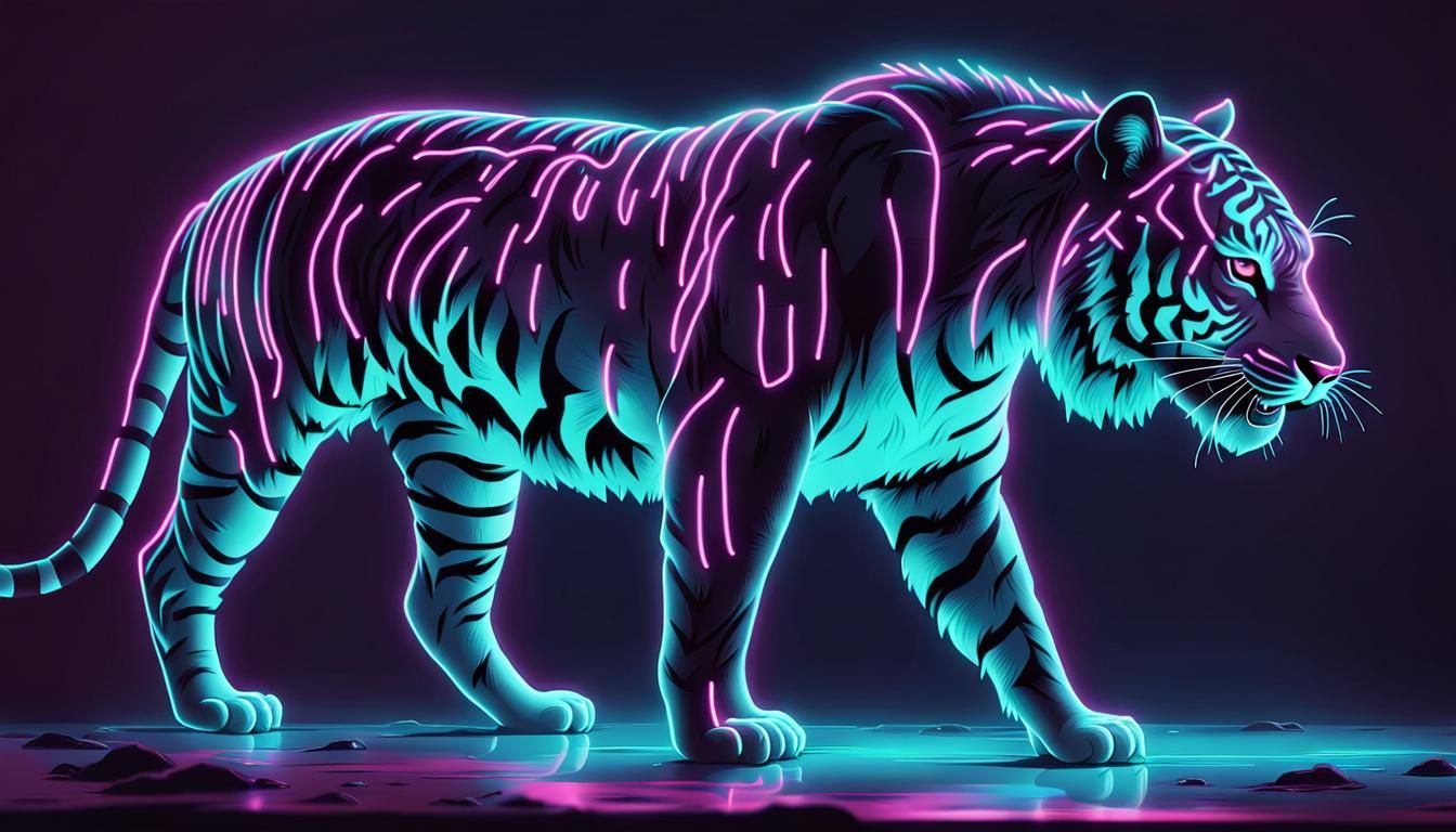Glowing Tiger in Synthwave Neon Retro Style