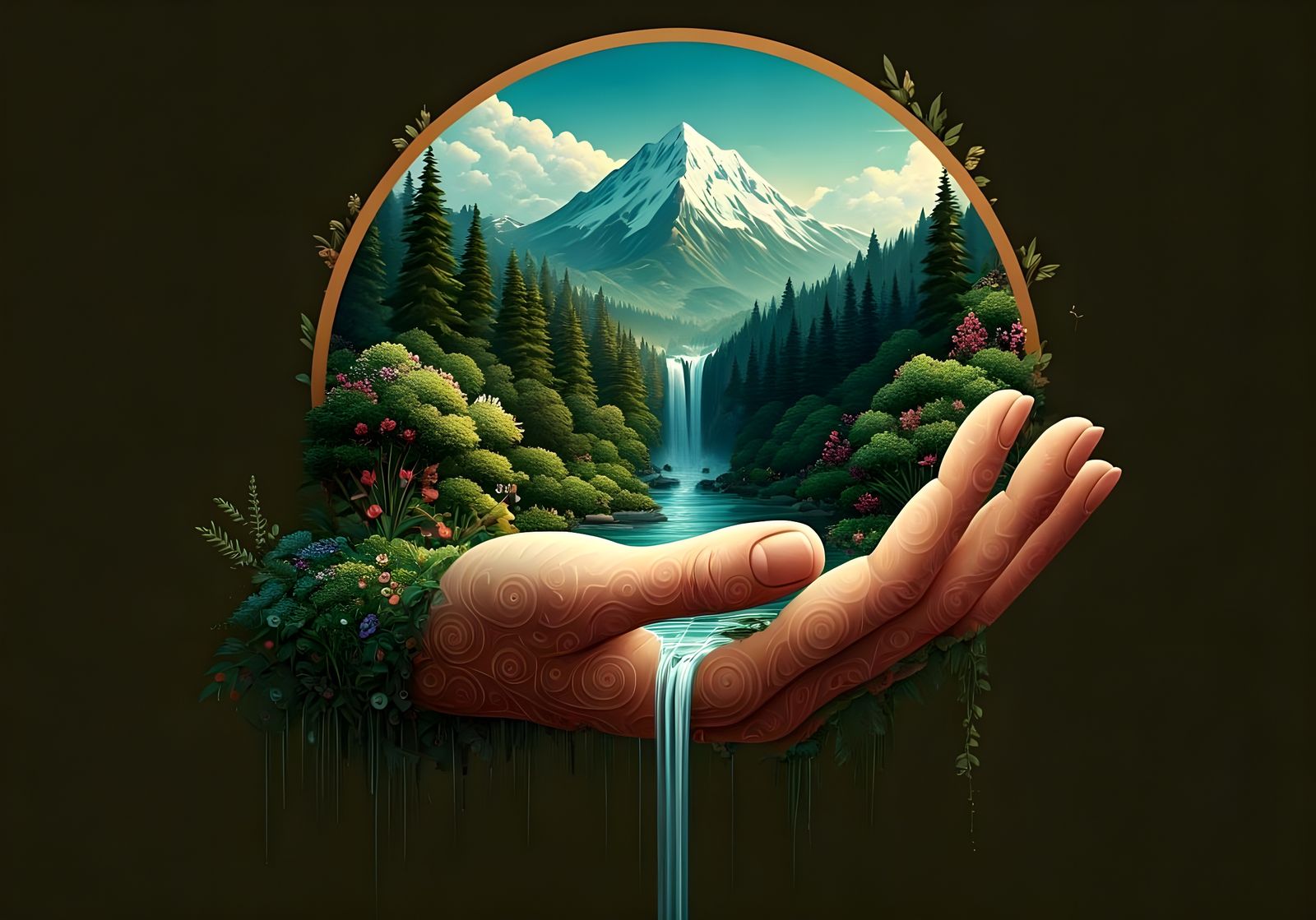 Surreal Landscape Held in Hand Illustration