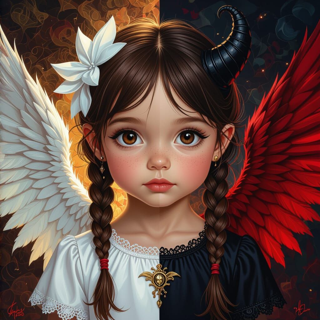 Angel Devil Girl in Hyperrealistic Pop Art