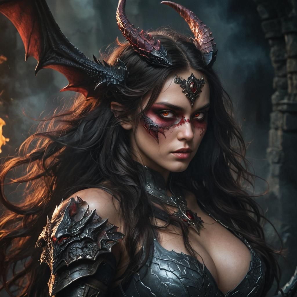 Dragon Woman Portrait in Dark Fantasy Style