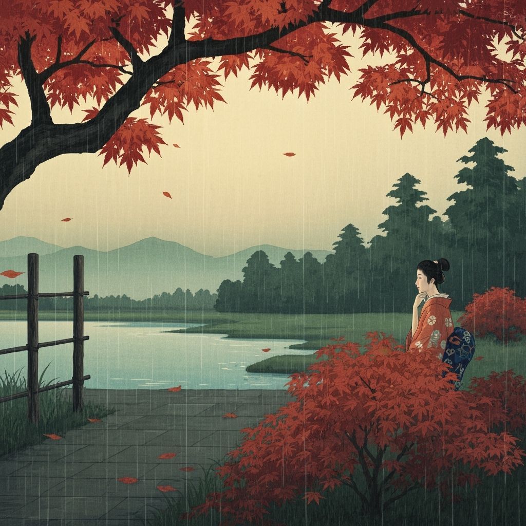 Japanese Autumn Nostalgia in Ukiyo-e Style
