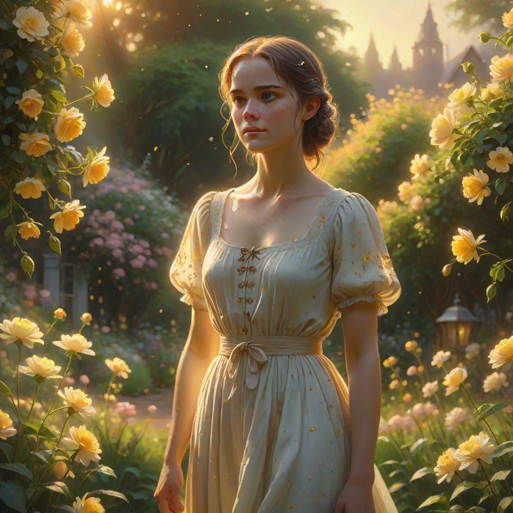 Rosalind in Golden Light: Impressionist Garden Scene
