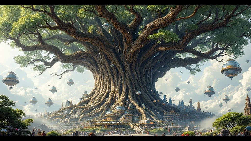 Colossal Ancient Tree Fuses With Futuristic Cityscape