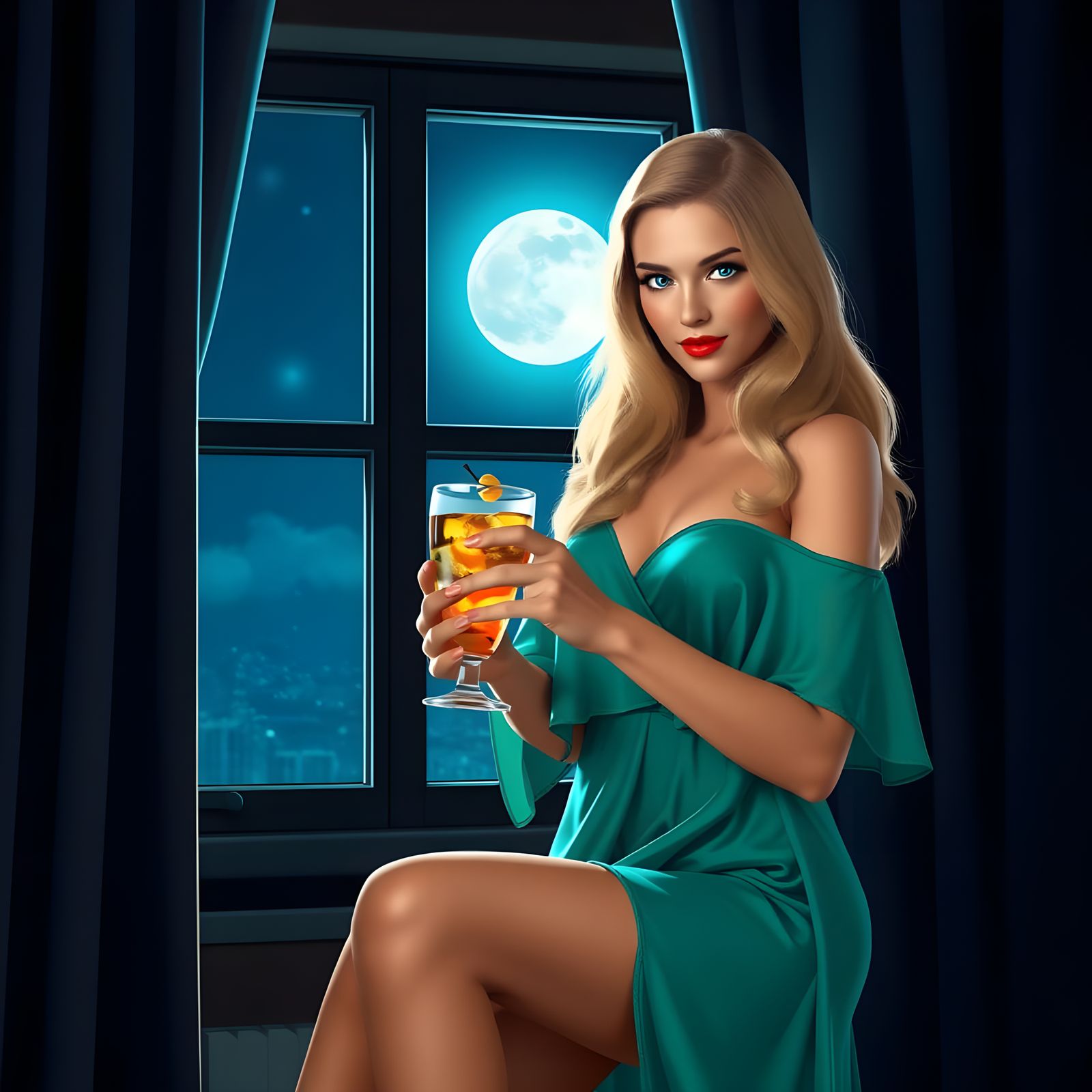 1960s Woman with Cocktail in Pop Art Style