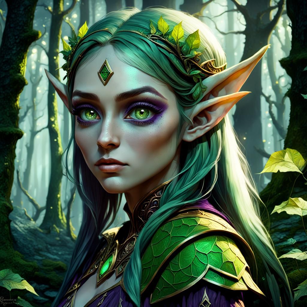 Elf Girl in Forest: Dark Fantasy Concept Art