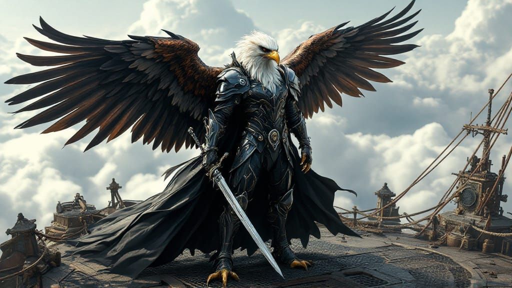 Eagle Warrior in Gothic-Style Armor Takes Flight
