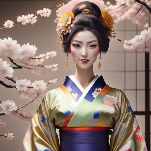 A full body view of A young woman, hyperrealistic, in a traditional Japanese graduation kimono.  Light lavender/lilac ki...