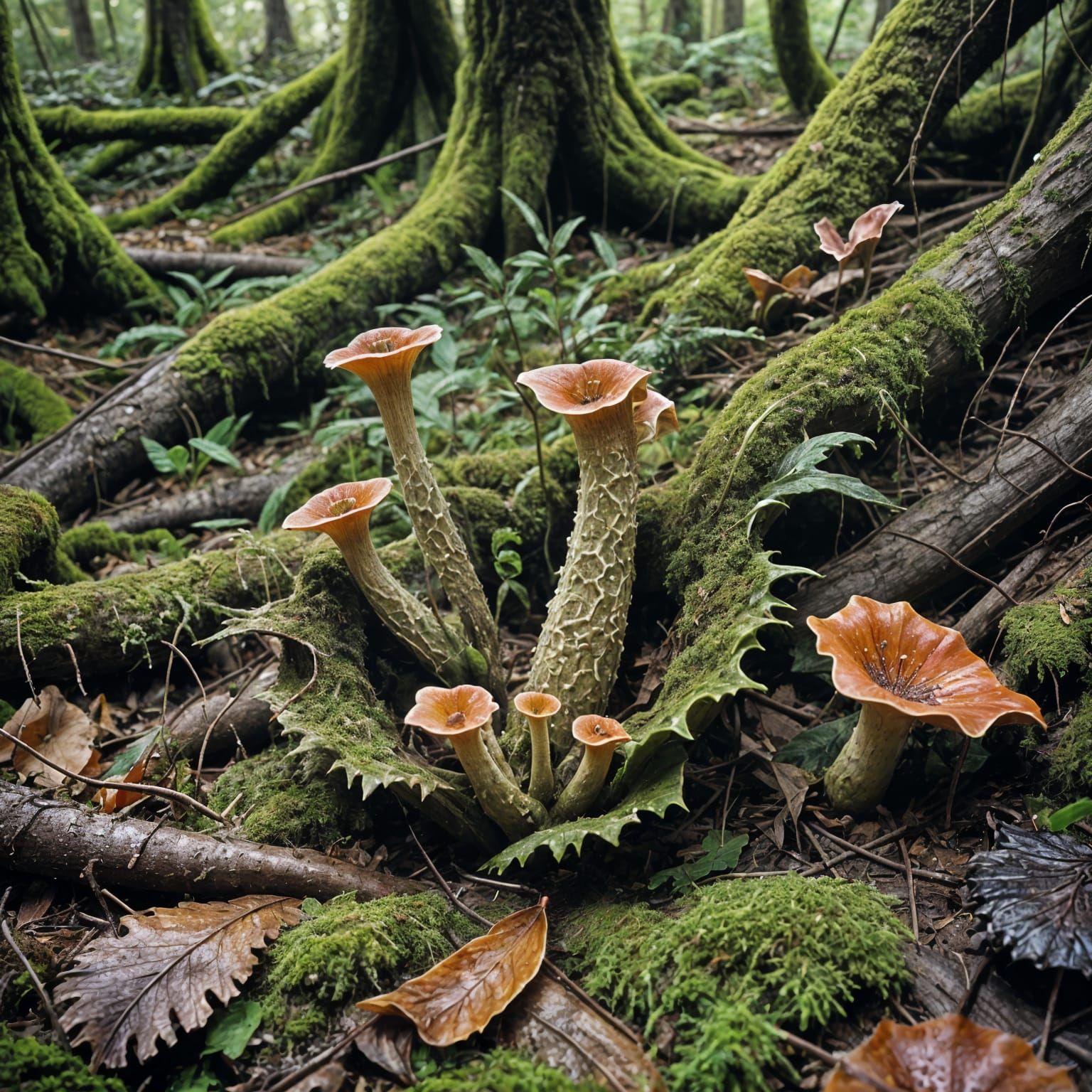 Veiled Stinkhorn Fungus in Forest, Professional Photography