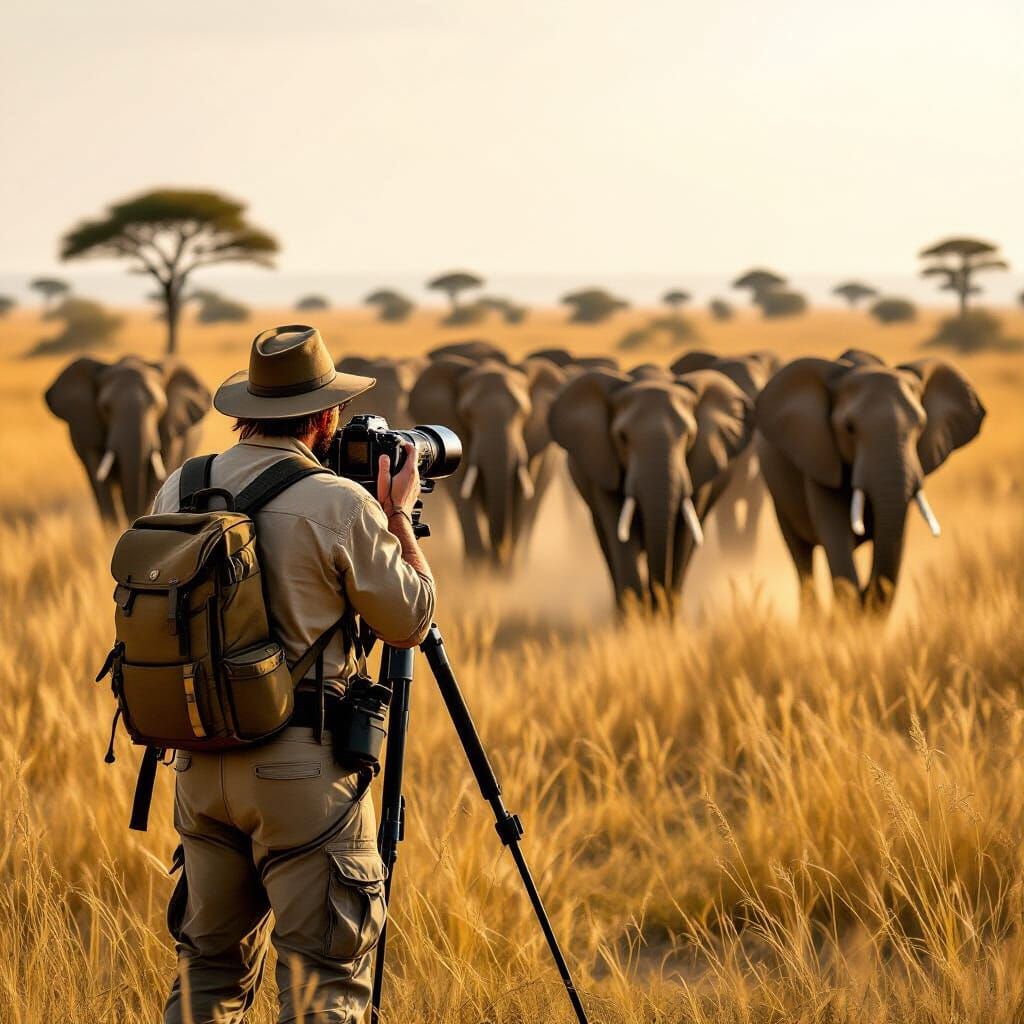 Wildlife Photographer Facing Charging Elephants in African S...