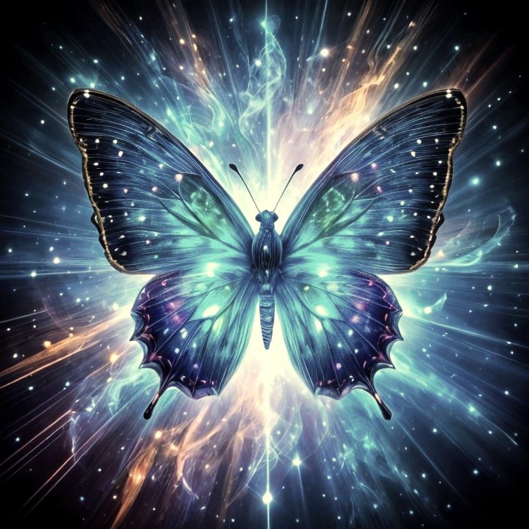 Glowing Butterfly of Light with Cosmic Wings