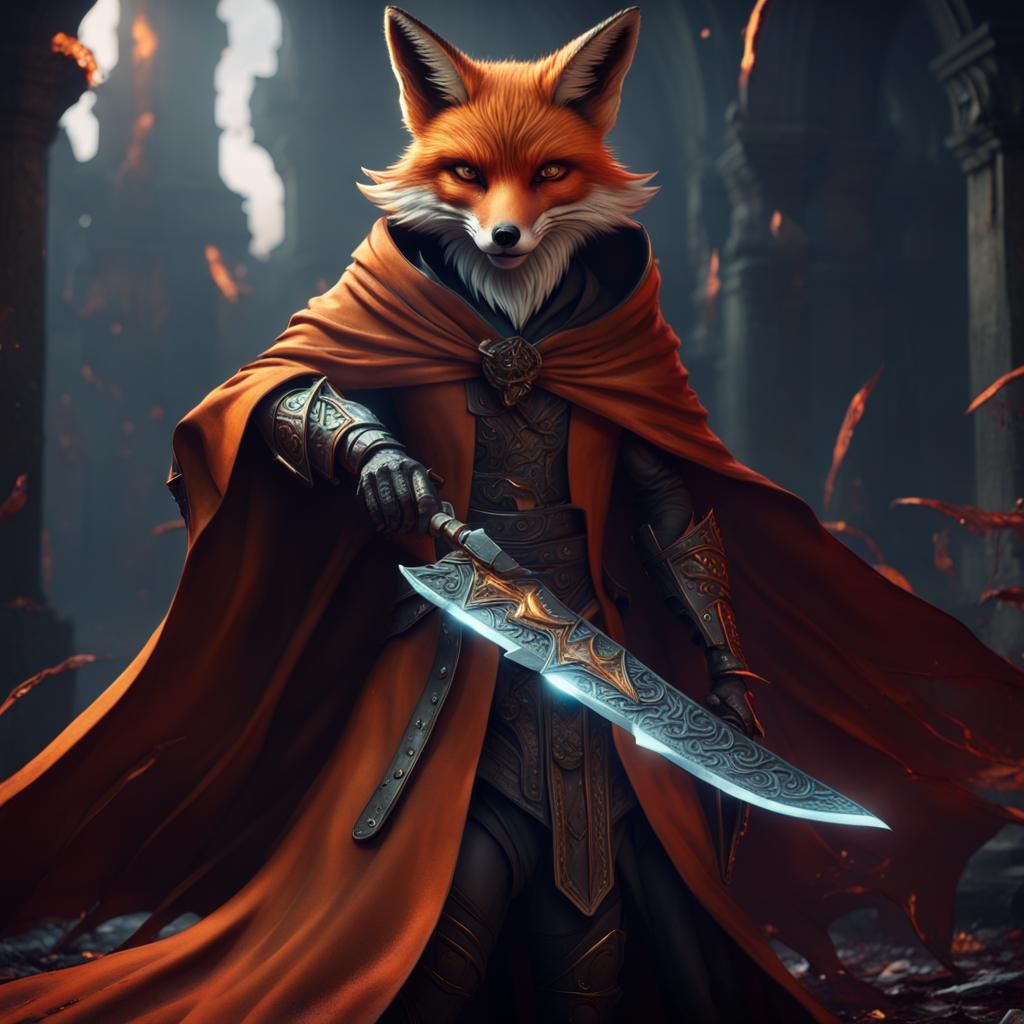 Fox Assassin in Dark Cloak with Glowing Eyes