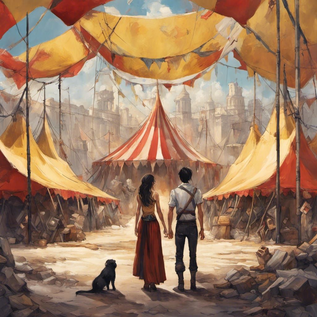 Fantasy Circus Scene with Young Couple