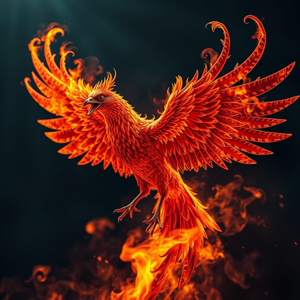 Cyberpunk Phoenix in Fiery Glory