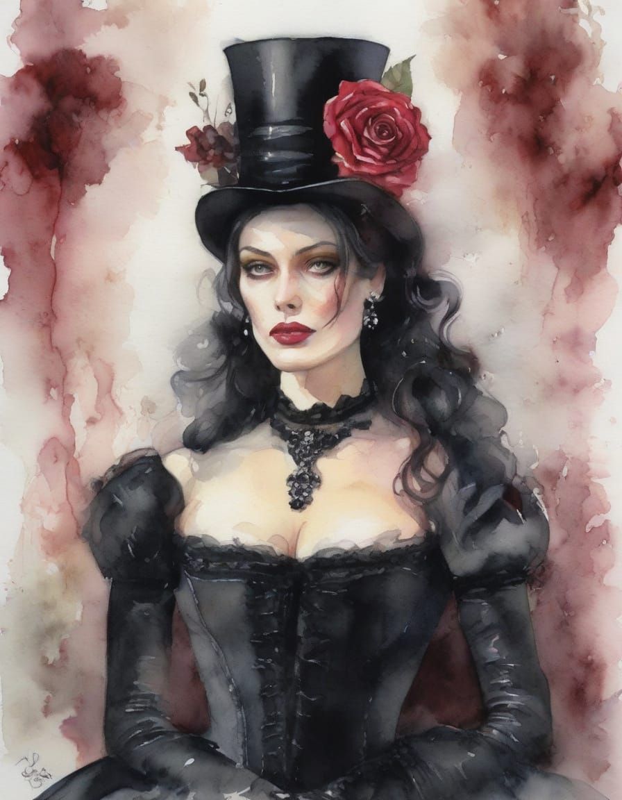 Ethereal Gothic Goddess in Watercolor