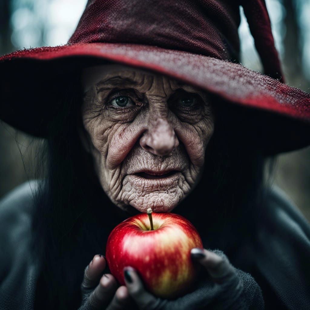 Wicked Witch Portrait with Red Apple