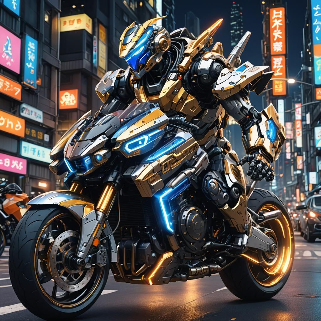 Neon City Motorcycle in Futuristic Anime Style