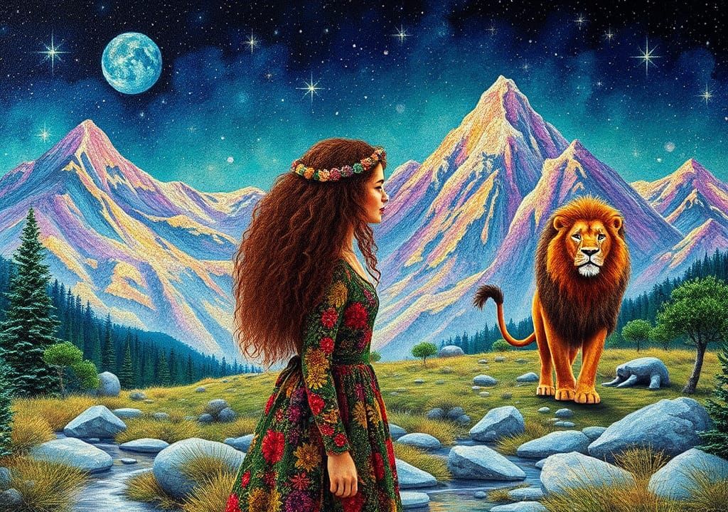 Mosaic of Gypsy Girl in Winter Wonderland Landscape