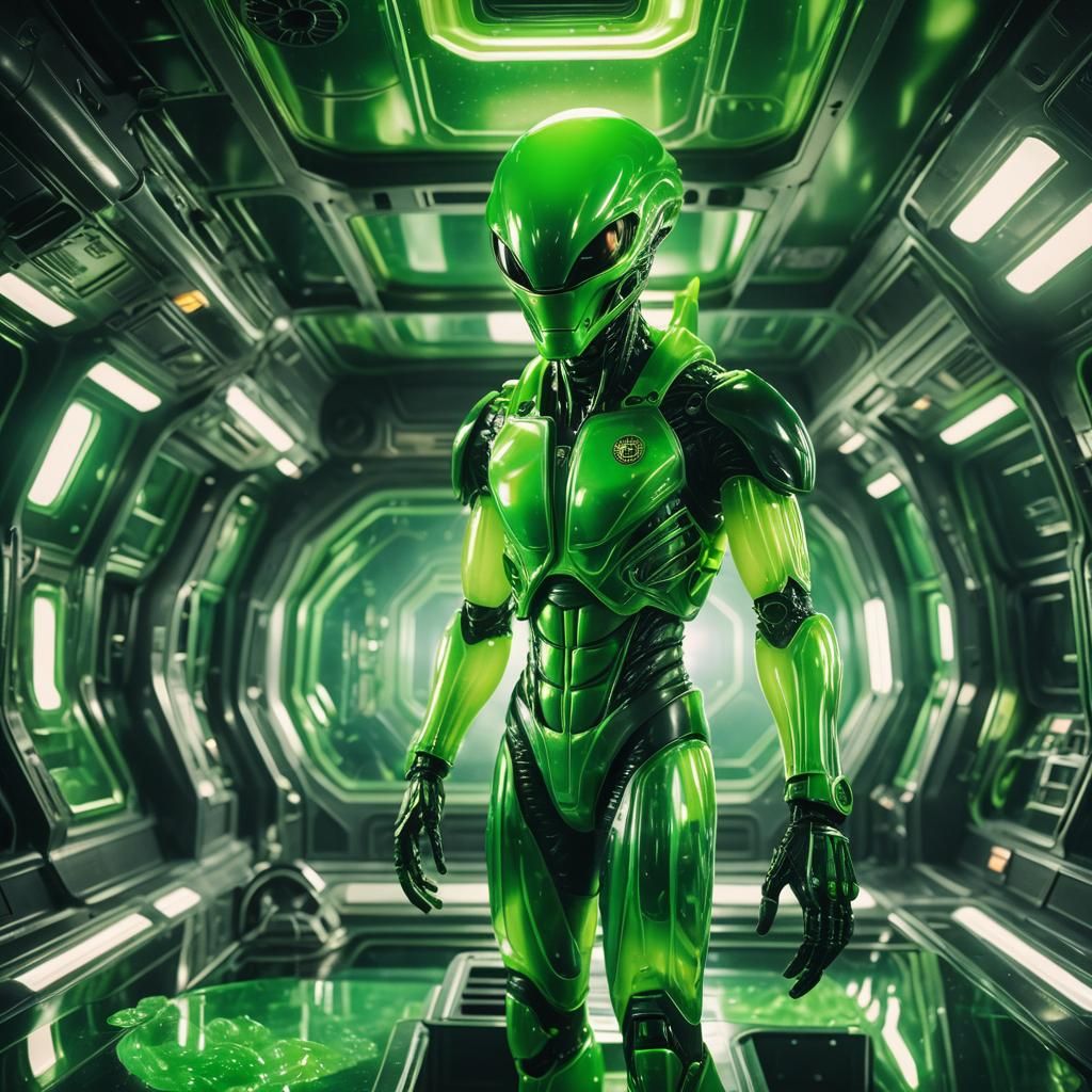 Translucent Green Jello Alien in Spaceship