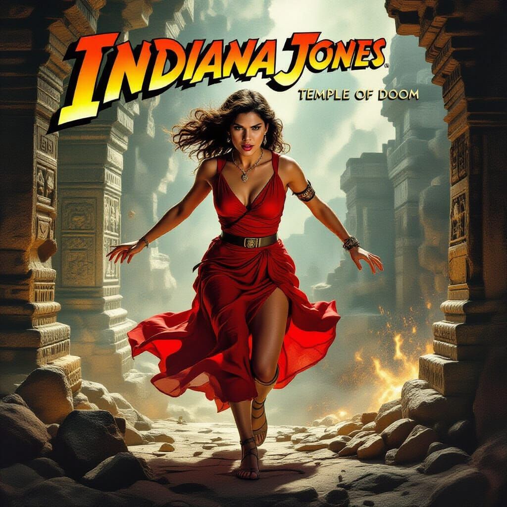 Willie Scott Escaping Temple of Doom Poster