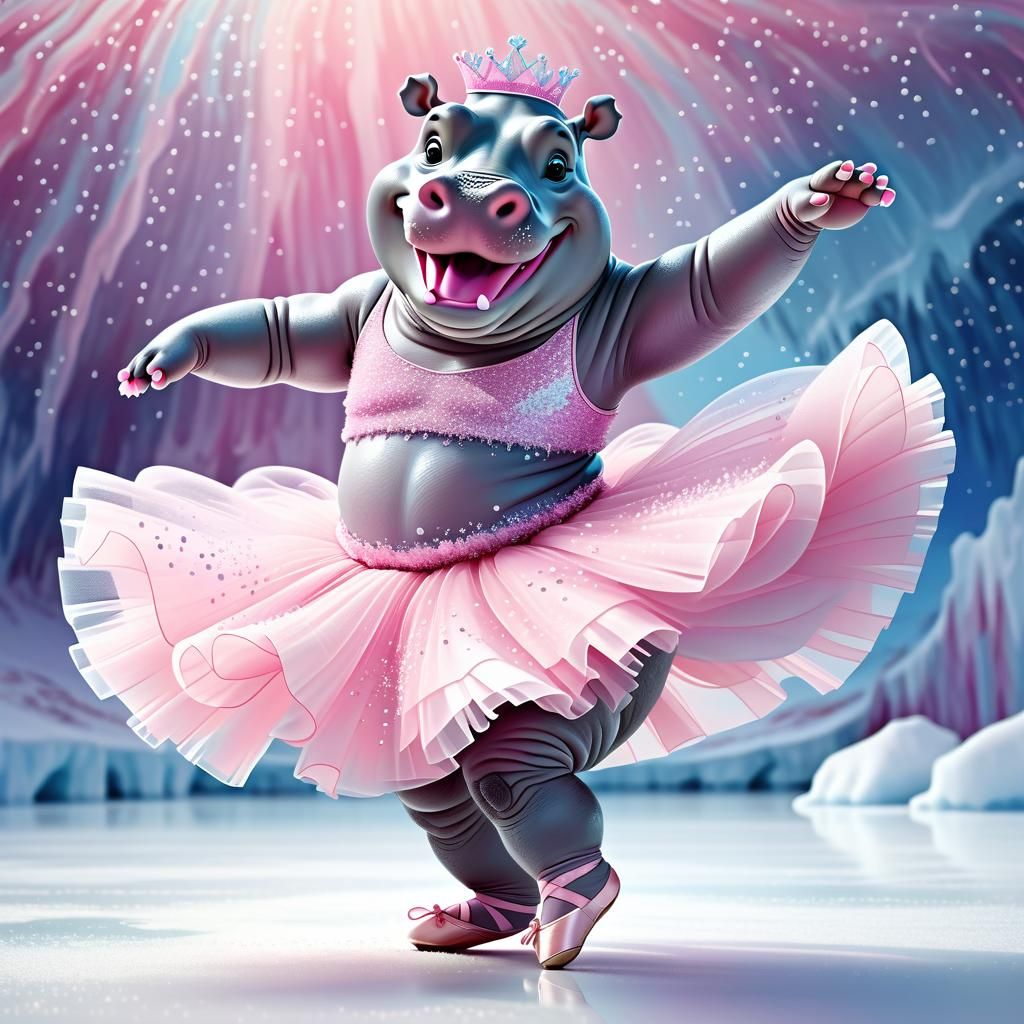 Hippo Ballerina's Antarctic Dance: Hockney-Inspired Concept ...