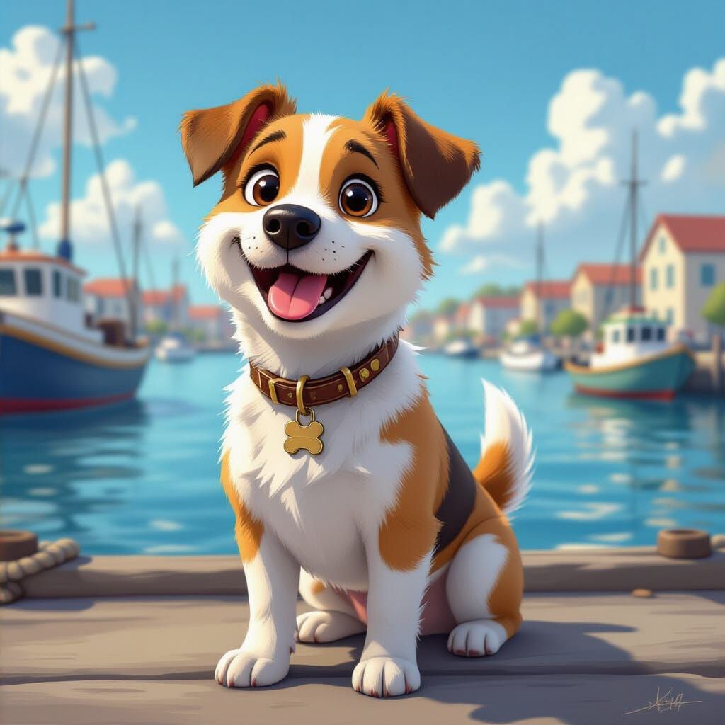 Pixar Style Parson Russell Terrier Dog on Wharf