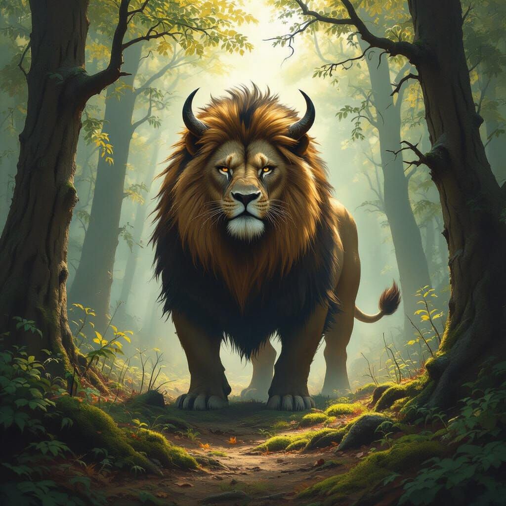 Lion-Boar Hybrid in Ancient German Forest