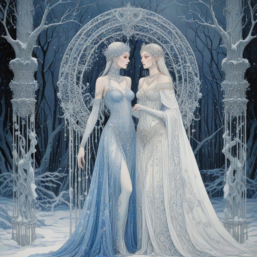 Frozen Goddess in Kay Nielsen and Milo Manara Style