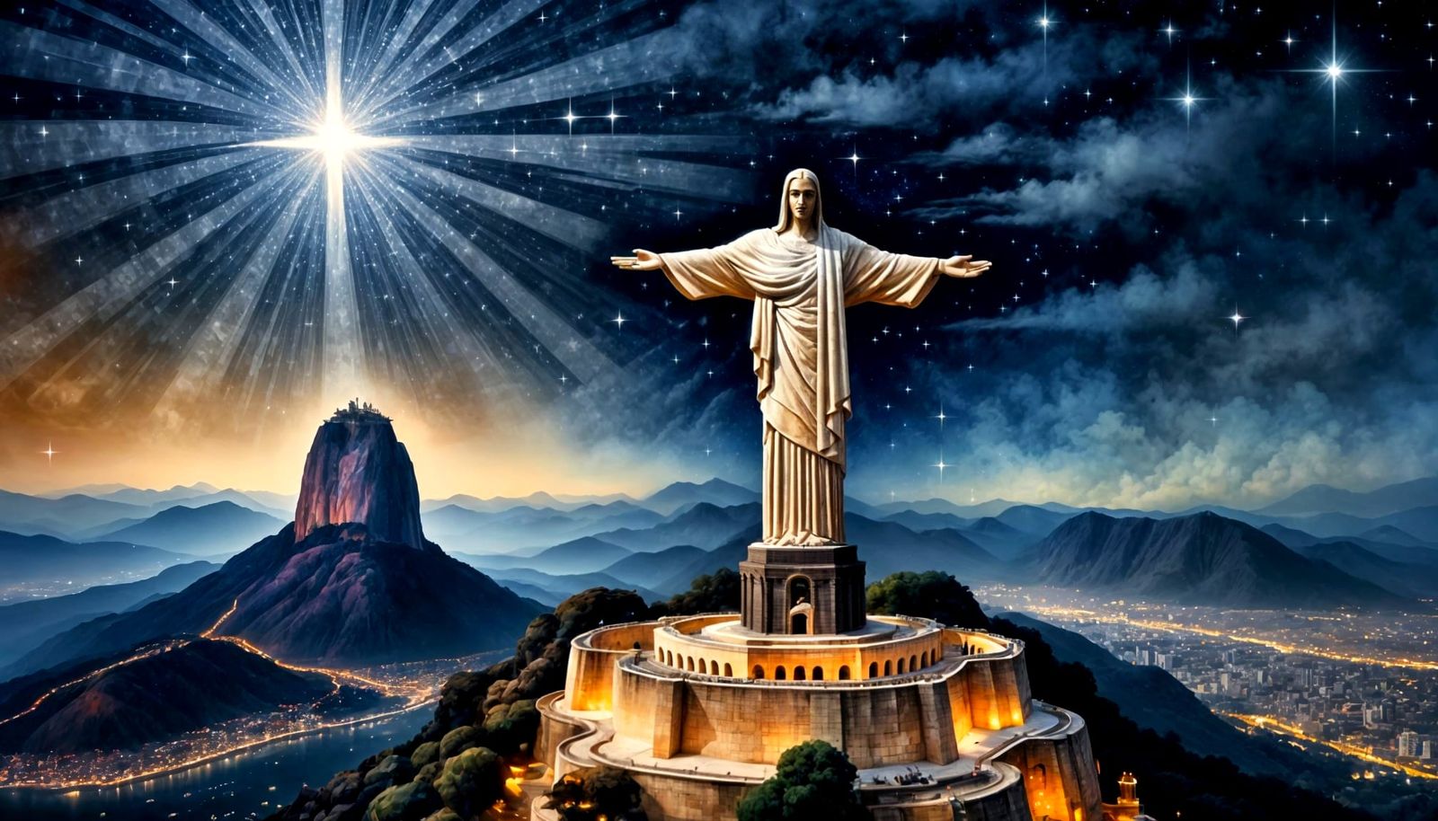 Christ the Redeemer in Sfumato Style Under Stars