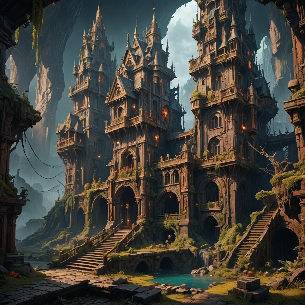 Detailed Fantastical Matte Painting in Deep Color