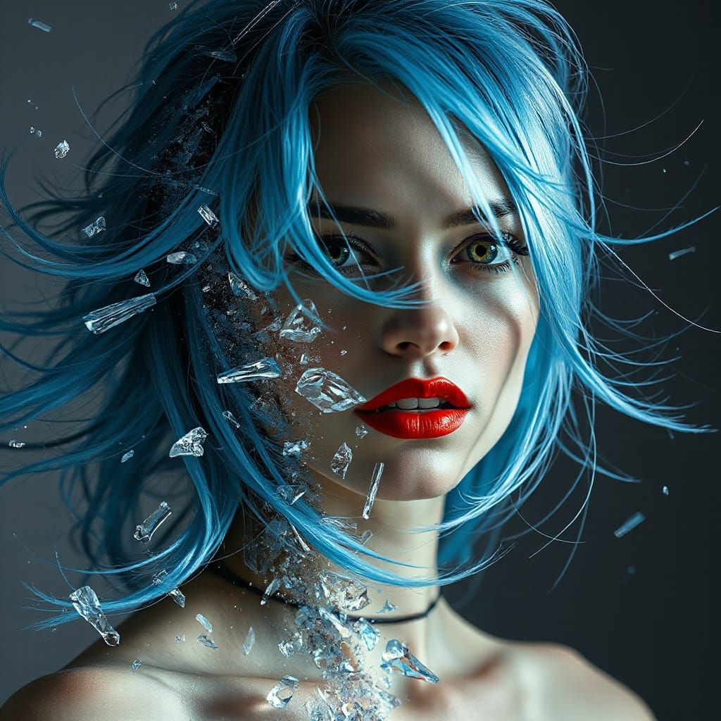 Surreal Woman Portrait with Glitch Effects in Flux Aesthetic