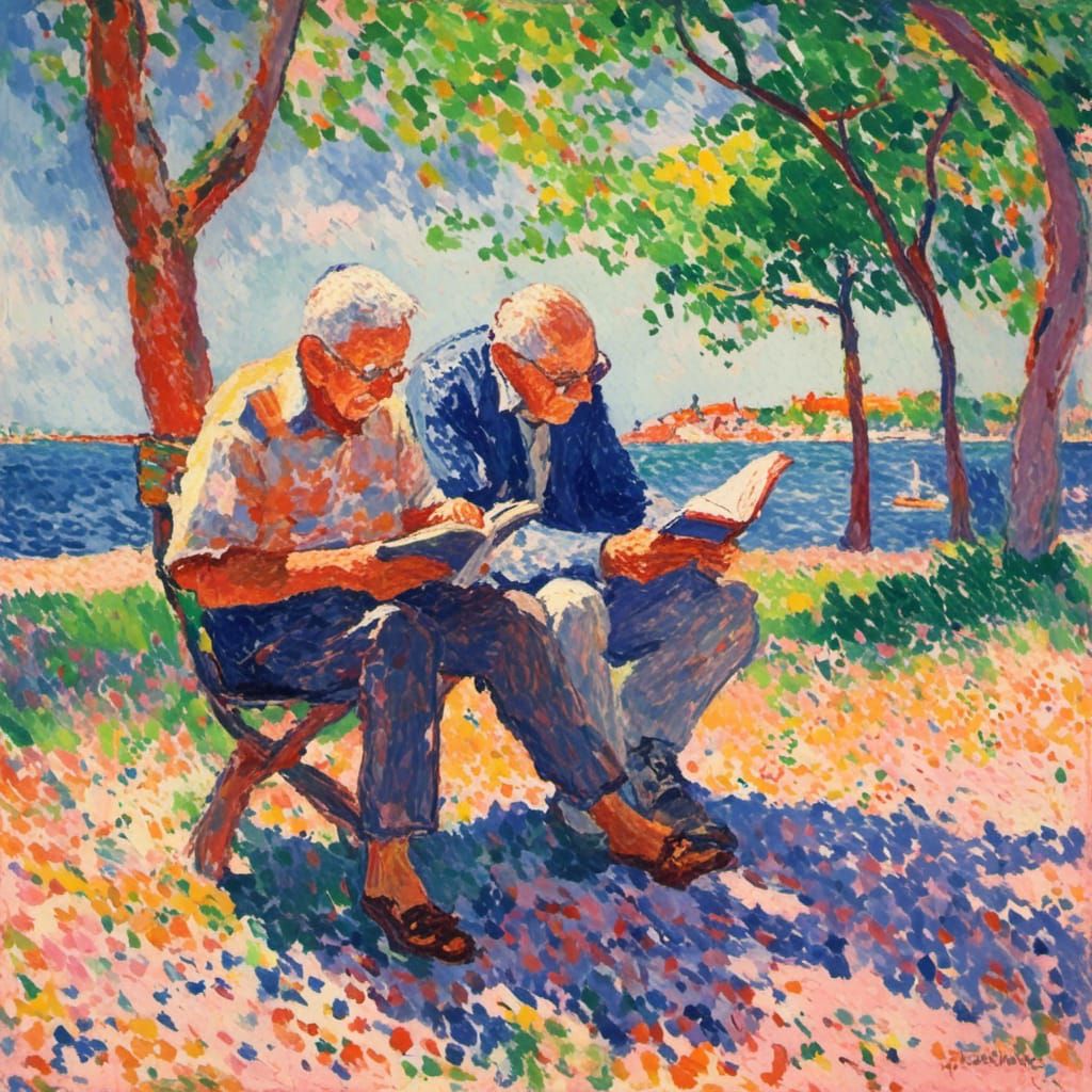 Heartwarming Image of Grandfather Reading to Grandson