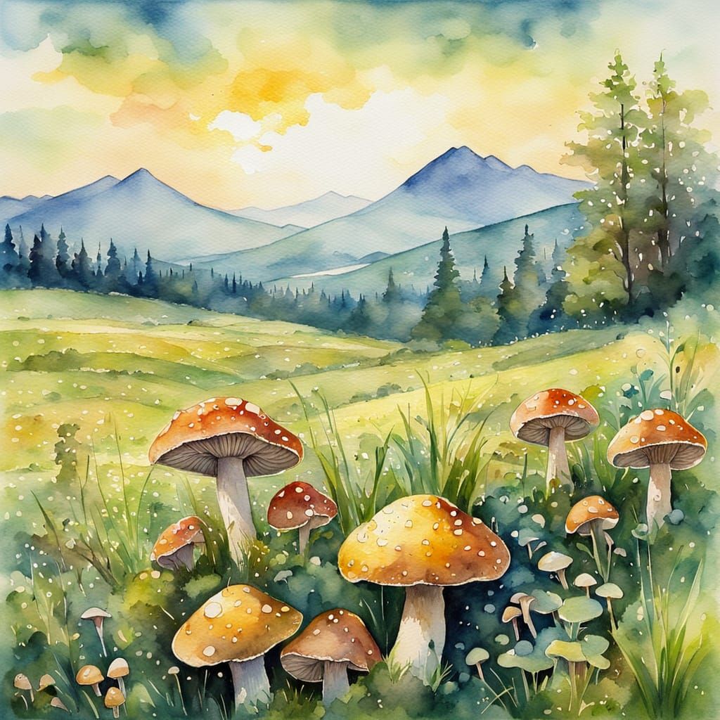 Vibrant Watercolour Edge Habitat with Spring Light and Mount...