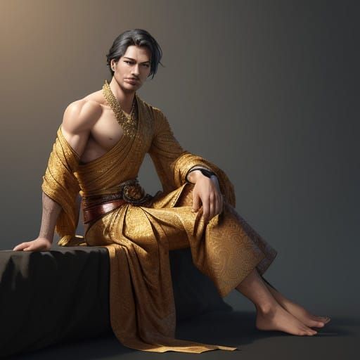 Elegant Male Figure in Traditional Malaysian Sarong with Gol...