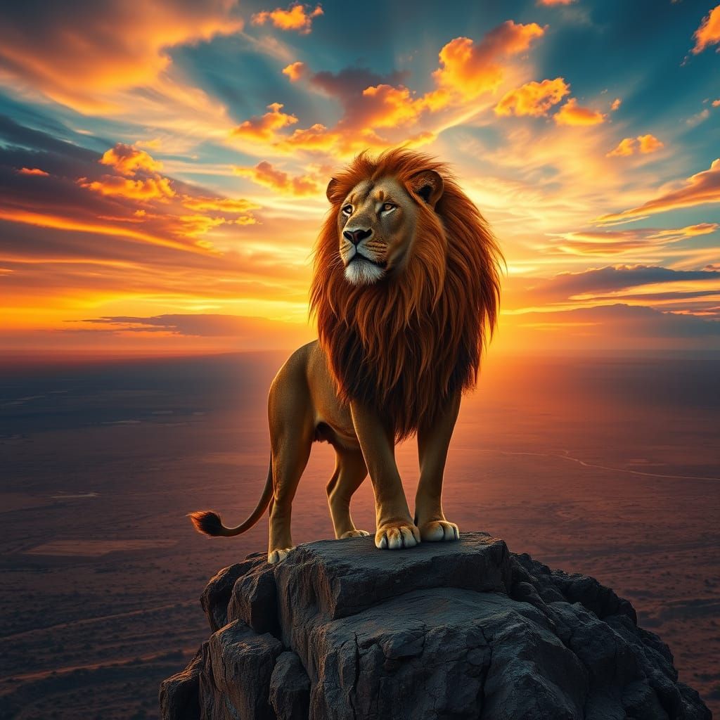 Majestic Lion of Blazing Sunset