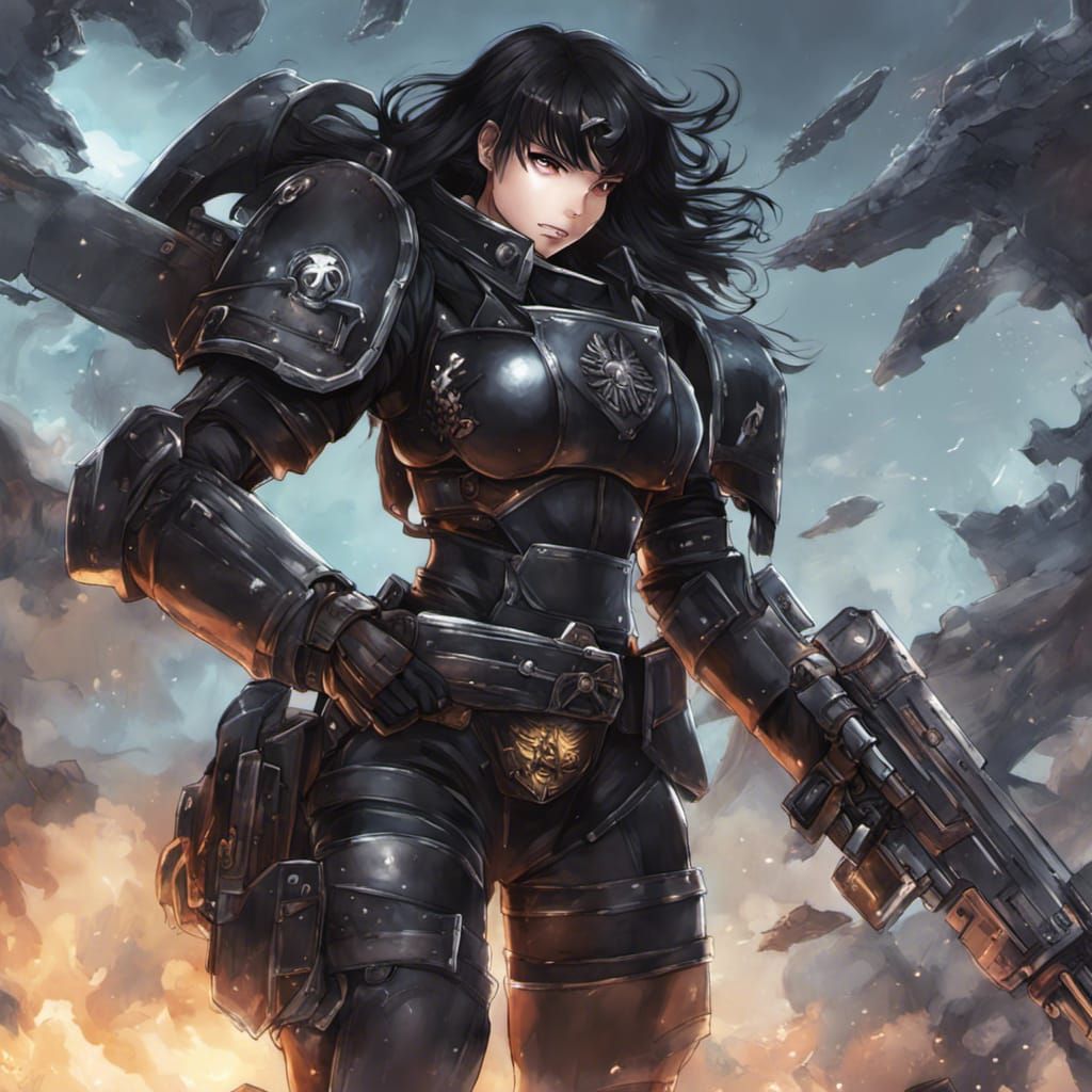 Anime Space Marine With Black Armor